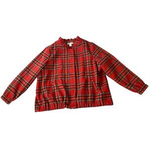 CJ Banks Red Plaid Jacket Wool Blend Zips & Snaps 1X